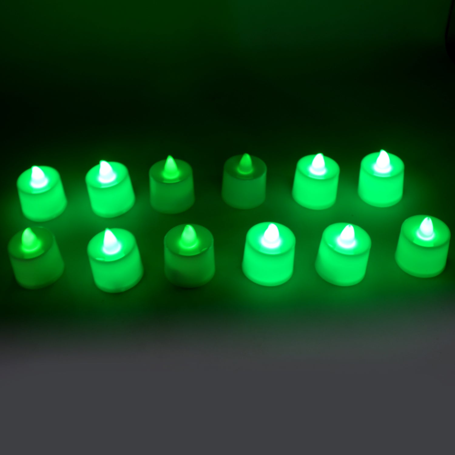 6635b GREEN FLAMELESS LED TEALIGHTS, SMOKELESS PLASTIC DECORATIVE CANDLES - LED TEA LIGHT CANDLE FOR HOME DECORATION (PACK OF 12) 6635b GREEN FLAMELESS LED TEALIGHTS, SMOKELESS PLASTIC DECORATIVE CANDLES - LED TEA LIGHT CANDLE FOR HOME DECORATION (PACK OF 12)